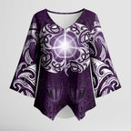 New Zealand Matariki Waipunarangi Kimono Sleeve Blouse Maori Moko Purple Galaxy