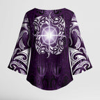 New Zealand Matariki Waipunarangi Kimono Sleeve Blouse Maori Moko Purple Galaxy