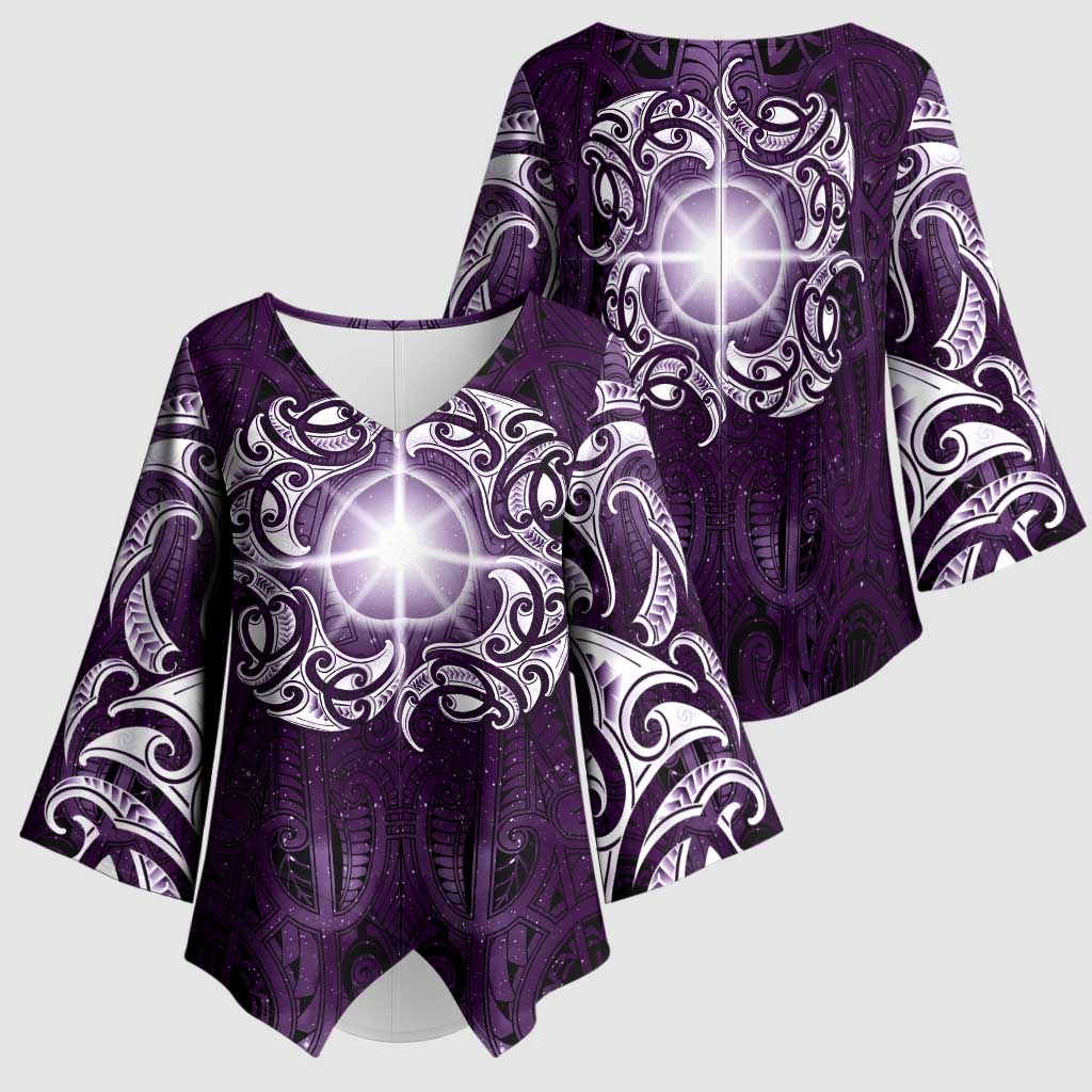 New Zealand Matariki Waipunarangi Kimono Sleeve Blouse Maori Moko Purple Galaxy