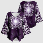 New Zealand Matariki Waipunarangi Kimono Sleeve Blouse Maori Moko Purple Galaxy