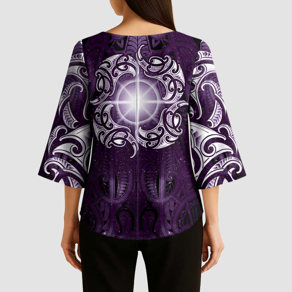 New Zealand Matariki Waipunarangi Kimono Sleeve Blouse Maori Moko Purple Galaxy