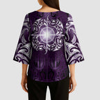 New Zealand Matariki Waipunarangi Kimono Sleeve Blouse Maori Moko Purple Galaxy