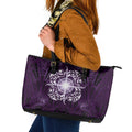 New Zealand Matariki Waipunarangi Leather Tote Bag Maori Moko Purple Galaxy