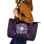 New Zealand Matariki Waipunarangi Leather Tote Bag Maori Moko Purple Galaxy