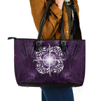 New Zealand Matariki Waipunarangi Leather Tote Bag Maori Moko Purple Galaxy