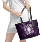 New Zealand Matariki Waipunarangi Leather Tote Bag Maori Moko Purple Galaxy