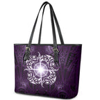 New Zealand Matariki Waipunarangi Leather Tote Bag Maori Moko Purple Galaxy