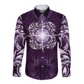 New Zealand Matariki Waipunarangi Long Sleeve Button Shirt Maori Moko Purple Galaxy