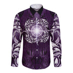 New Zealand Matariki Waipunarangi Long Sleeve Button Shirt Maori Moko Purple Galaxy