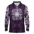 New Zealand Matariki Waipunarangi Long Sleeve Polo Shirt Maori Moko Purple Galaxy