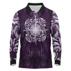 New Zealand Matariki Waipunarangi Long Sleeve Polo Shirt Maori Moko Purple Galaxy