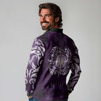 New Zealand Matariki Waipunarangi Long Sleeve Polo Shirt Maori Moko Purple Galaxy