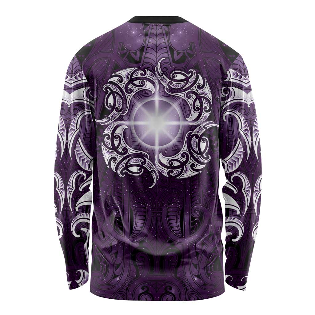 New Zealand Matariki Waipunarangi Long Sleeve Shirt Maori Moko Purple Galaxy