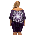 New Zealand Matariki Waipunarangi Off Shoulder Short Dress Maori Moko Purple Galaxy