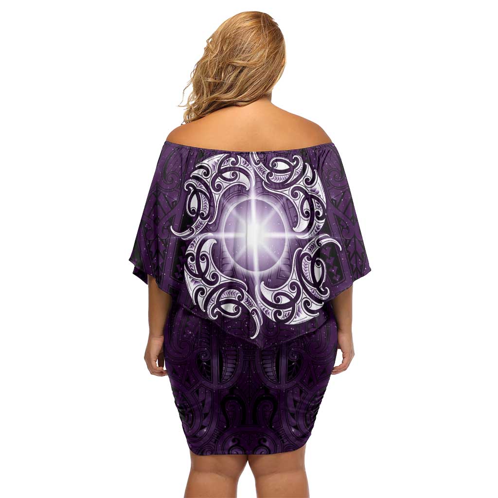 New Zealand Matariki Waipunarangi Off Shoulder Short Dress Maori Moko Purple Galaxy