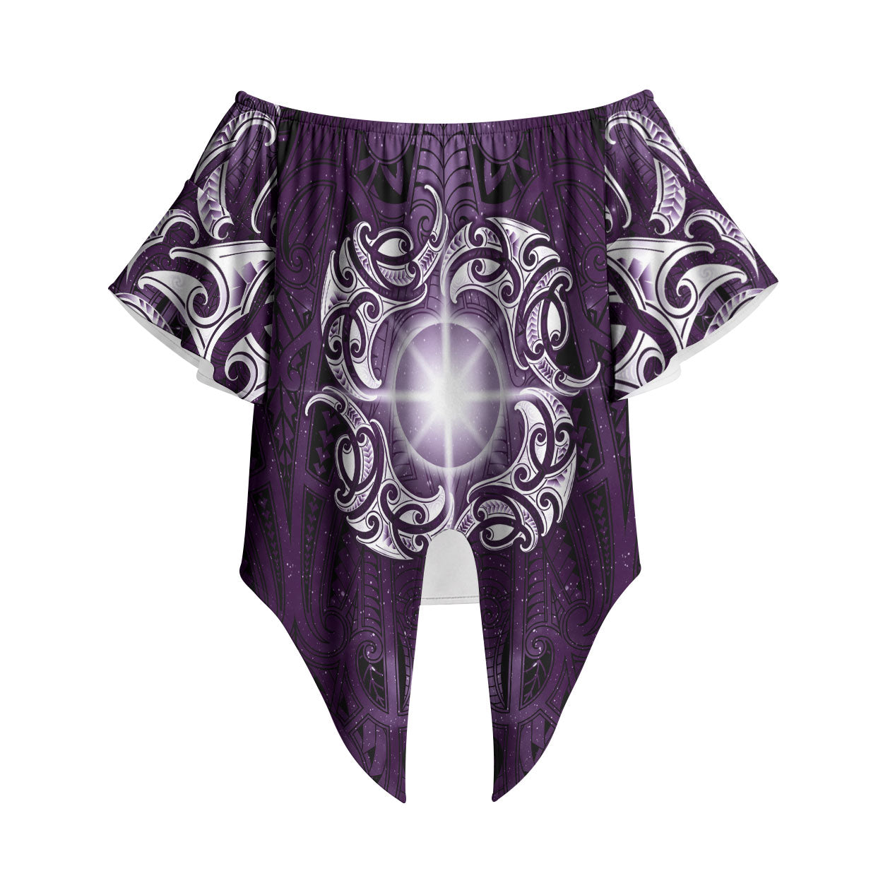 New Zealand Matariki Waipunarangi Off Shoulder Wrap Waist Top Maori Moko Purple Galaxy