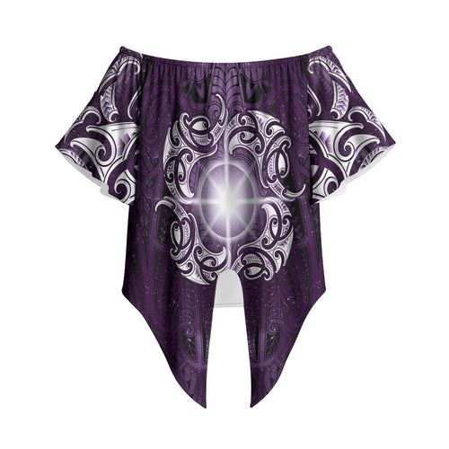 New Zealand Matariki Waipunarangi Off Shoulder Wrap Waist Top Maori Moko Purple Galaxy