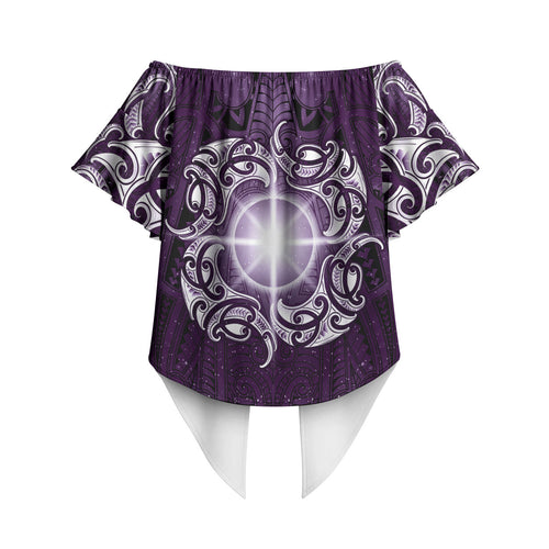 New Zealand Matariki Waipunarangi Off Shoulder Wrap Waist Top Maori Moko Purple Galaxy