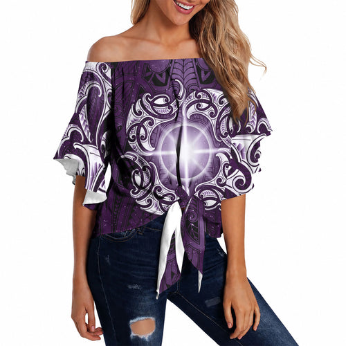 New Zealand Matariki Waipunarangi Off Shoulder Wrap Waist Top Maori Moko Purple Galaxy