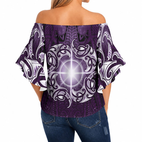 New Zealand Matariki Waipunarangi Off Shoulder Wrap Waist Top Maori Moko Purple Galaxy
