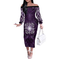 New Zealand Matariki Waipunarangi Off The Shoulder Long Sleeve Dress Maori Moko Purple Galaxy