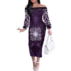 New Zealand Matariki Waipunarangi Off The Shoulder Long Sleeve Dress Maori Moko Purple Galaxy