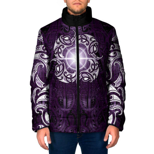 New Zealand Matariki Waipunarangi Padded Jacket Maori Moko Purple Galaxy