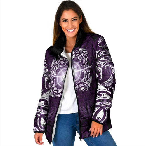New Zealand Matariki Waipunarangi Padded Jacket Maori Moko Purple Galaxy