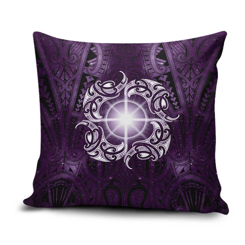 New Zealand Matariki Waipunarangi Pillow Cover Maori Moko Purple Galaxy