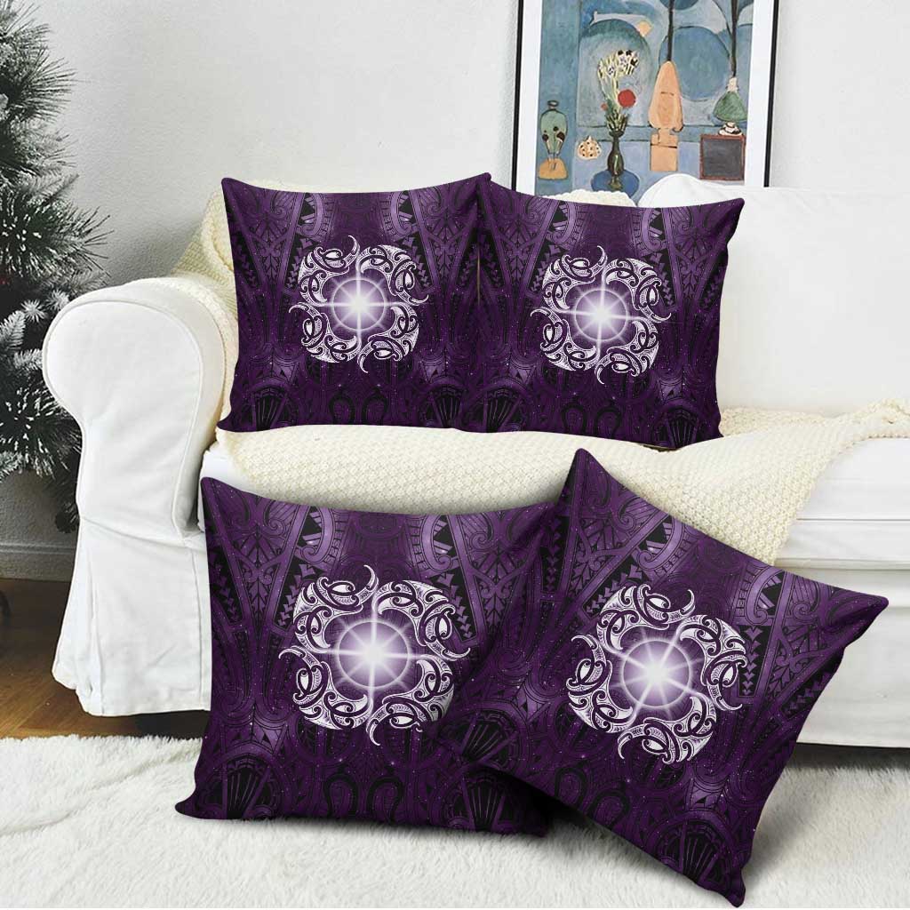 New Zealand Matariki Waipunarangi Pillow Cover Maori Moko Purple Galaxy