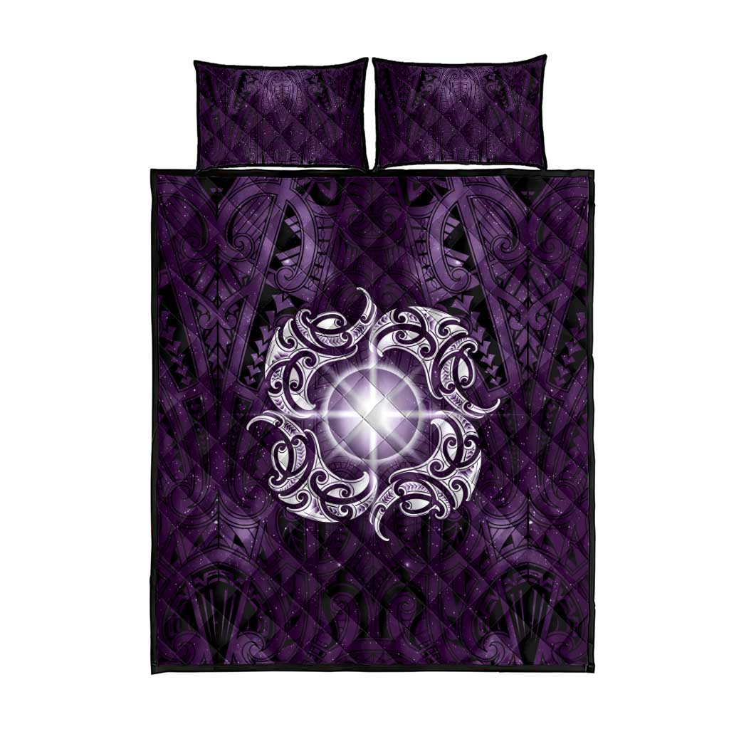 New Zealand Matariki Waipunarangi Quilt Bed Set Maori Moko Purple Galaxy