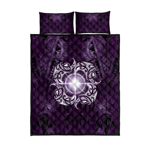 New Zealand Matariki Waipunarangi Quilt Bed Set Maori Moko Purple Galaxy