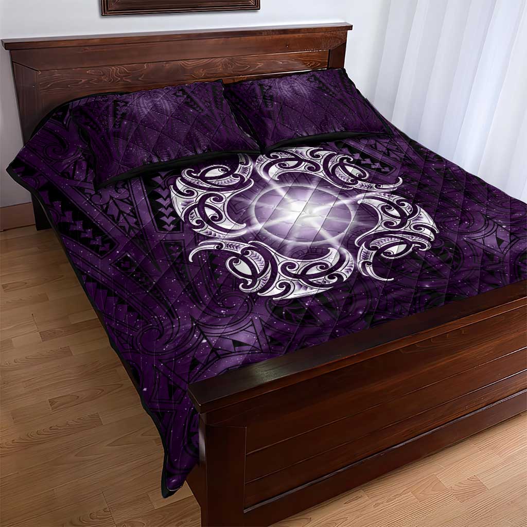 New Zealand Matariki Waipunarangi Quilt Bed Set Maori Moko Purple Galaxy