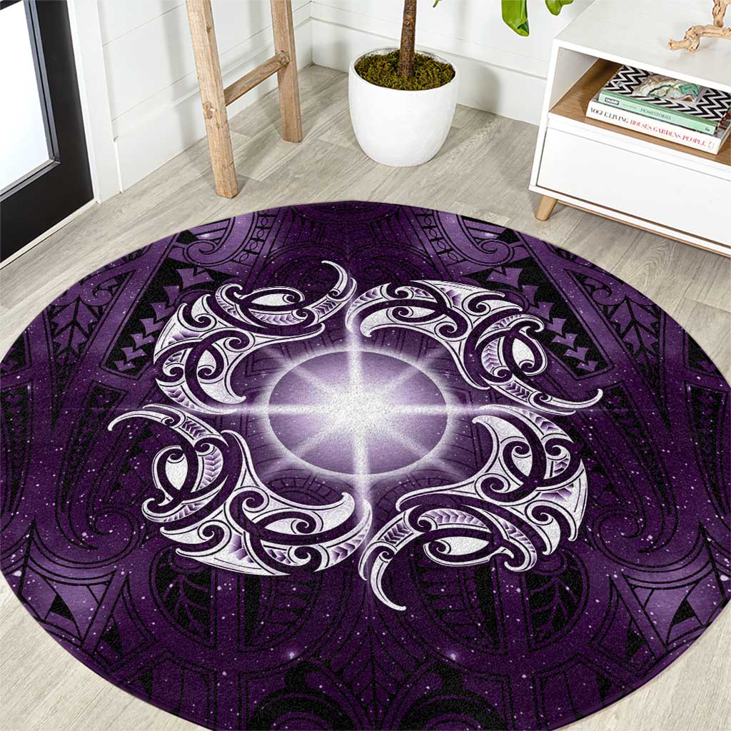 New Zealand Matariki Waipunarangi Round Carpet Maori Moko Purple Galaxy