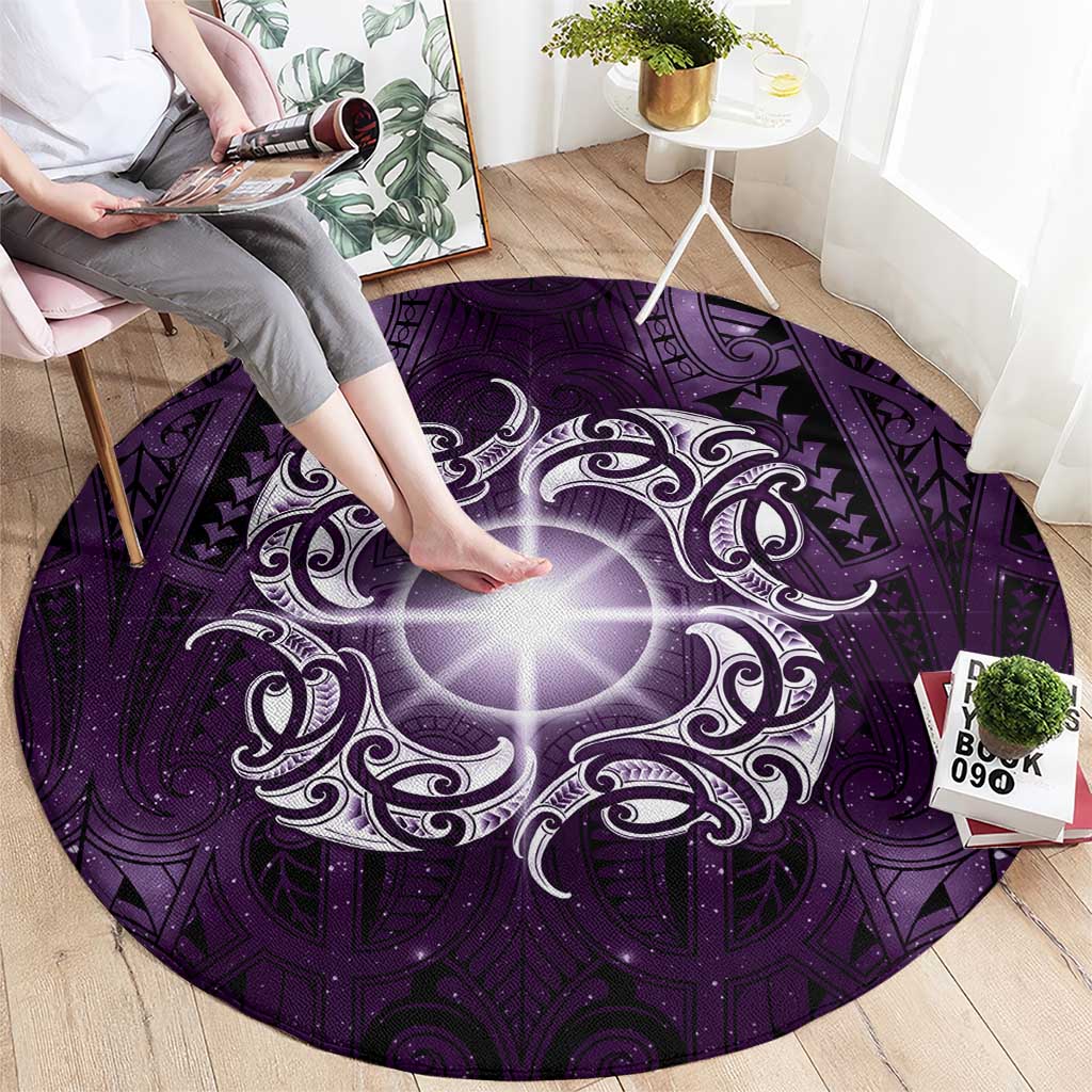 New Zealand Matariki Waipunarangi Round Carpet Maori Moko Purple Galaxy