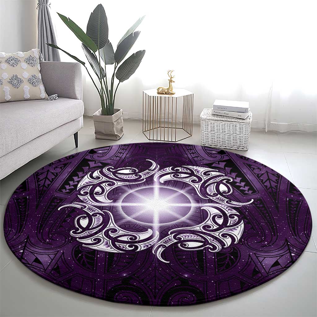 New Zealand Matariki Waipunarangi Round Carpet Maori Moko Purple Galaxy