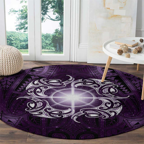 New Zealand Matariki Waipunarangi Round Carpet Maori Moko Purple Galaxy