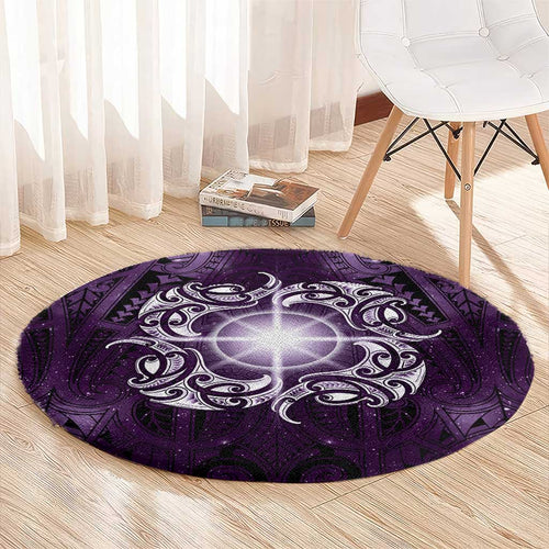 New Zealand Matariki Waipunarangi Round Carpet Maori Moko Purple Galaxy