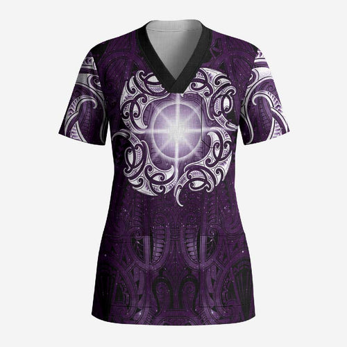 New Zealand Matariki Waipunarangi Scrub Top Maori Moko Purple Galaxy