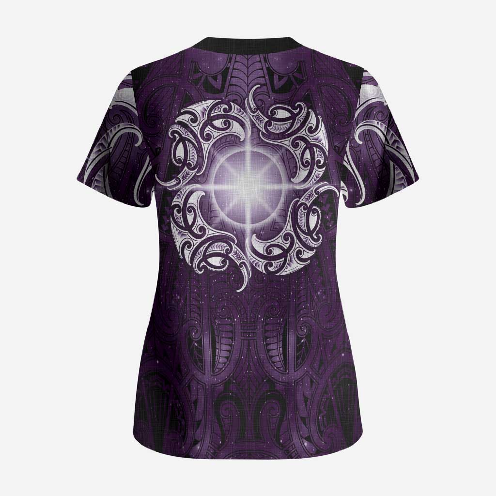 New Zealand Matariki Waipunarangi Scrub Top Maori Moko Purple Galaxy
