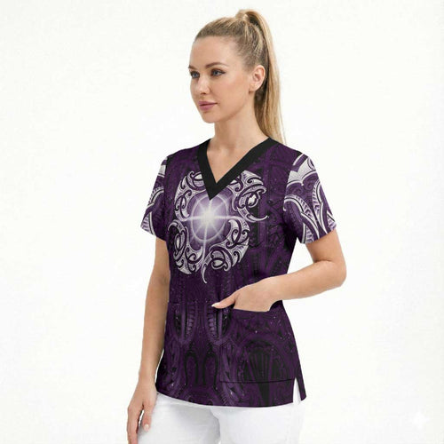 New Zealand Matariki Waipunarangi Scrub Top Maori Moko Purple Galaxy