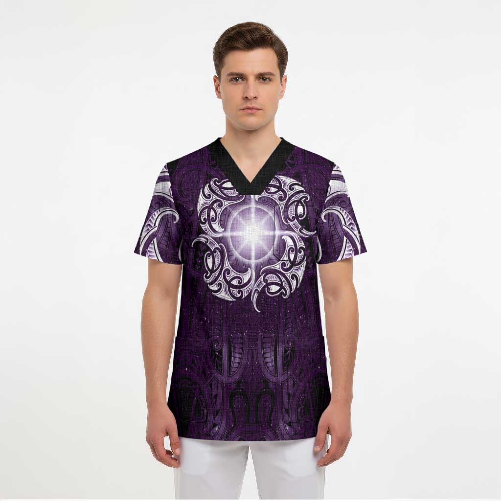 New Zealand Matariki Waipunarangi Scrub Top Maori Moko Purple Galaxy