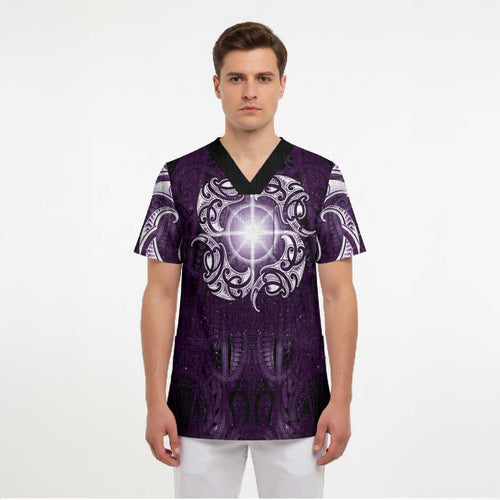 New Zealand Matariki Waipunarangi Scrub Top Maori Moko Purple Galaxy