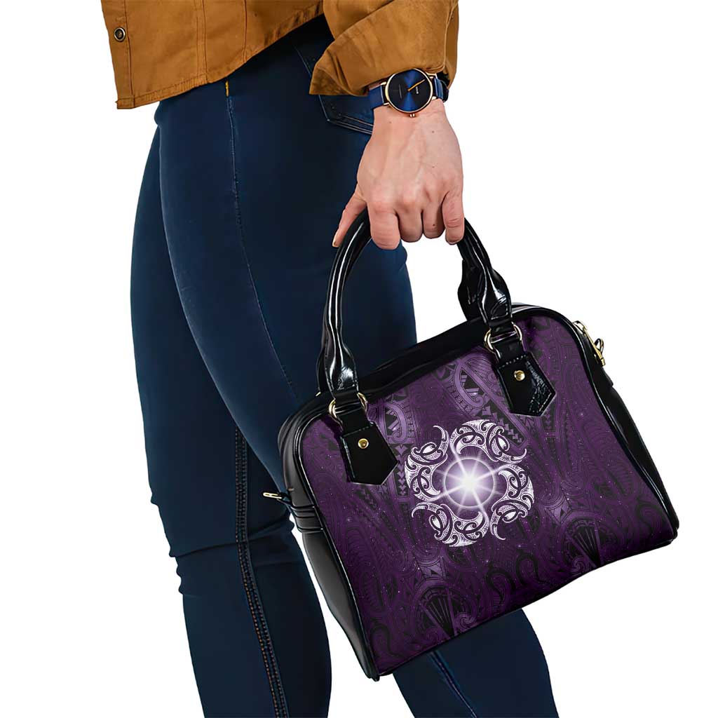 New Zealand Matariki Waipunarangi Shoulder Handbag Maori Moko Purple Galaxy
