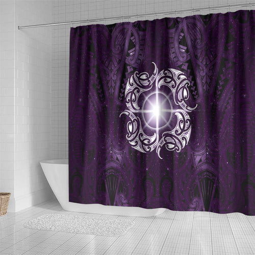 New Zealand Matariki Waipunarangi Shower Curtain Maori Moko Purple Galaxy