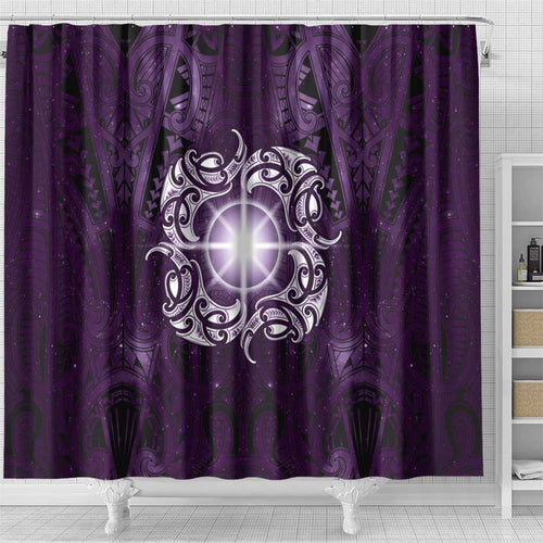 New Zealand Matariki Waipunarangi Shower Curtain Maori Moko Purple Galaxy