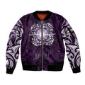 New Zealand Matariki Waipunarangi Sleeve Zip Bomber Jacket Maori Moko Purple Galaxy