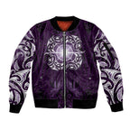 New Zealand Matariki Waipunarangi Sleeve Zip Bomber Jacket Maori Moko Purple Galaxy