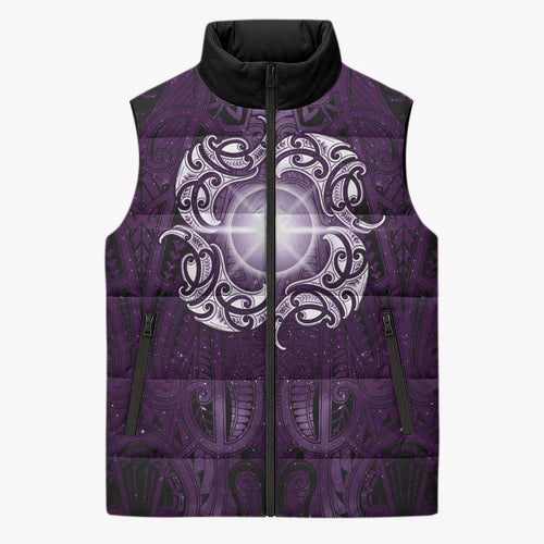 New Zealand Matariki Waipunarangi Sleeveless Puffer Jacket Maori Moko Purple Galaxy