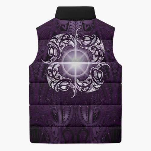 New Zealand Matariki Waipunarangi Sleeveless Puffer Jacket Maori Moko Purple Galaxy